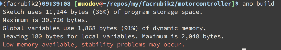 Arduino Pro Mini compilation result